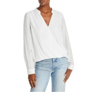 Splendid Crossover Top White Surplice Wrap Long Sleeve Blouse Minimalist S